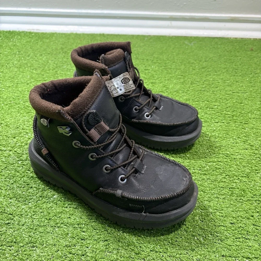 Hey Dude Youth Bradley Classic Boots Sz 4 Leather Wool Blend‎ EUC Lace Up Comfy
